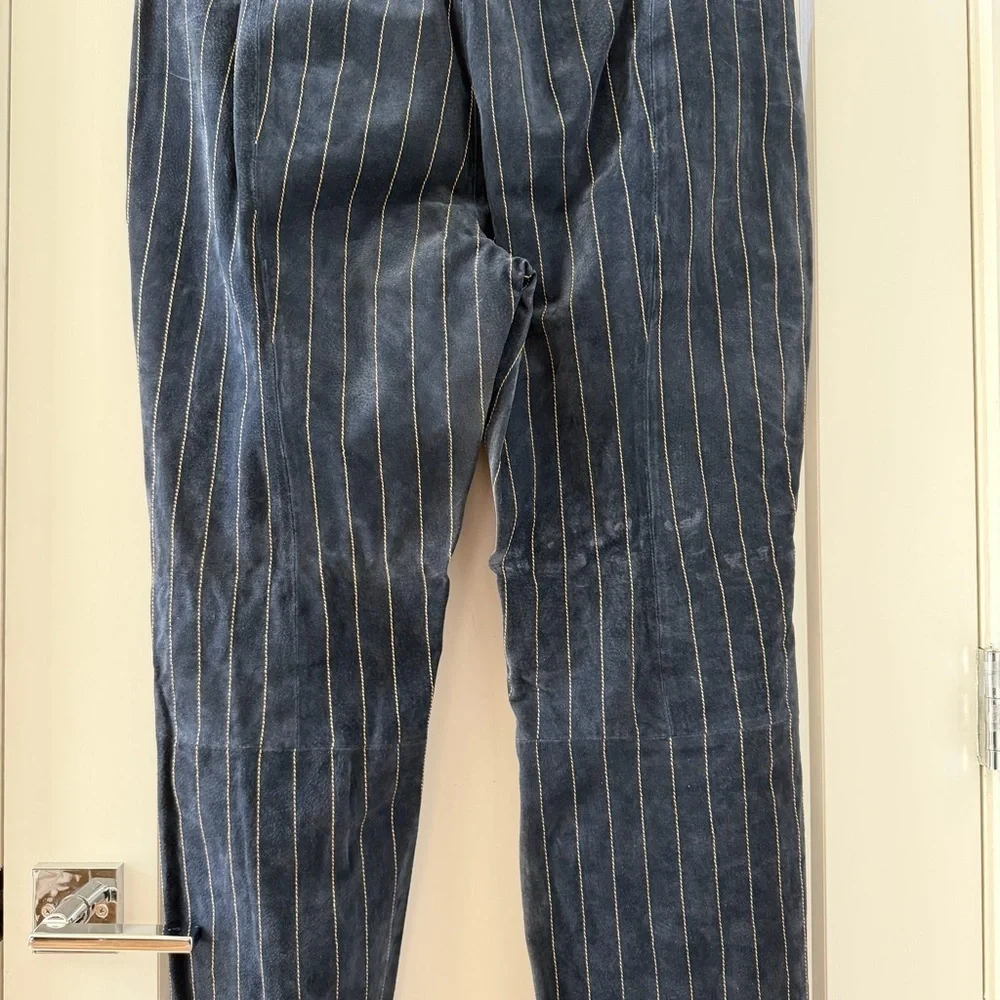 Vintage Wilson Leather Maxima Suede Navy Striped Pencil Pants Size 16 - Picture 3 of 11